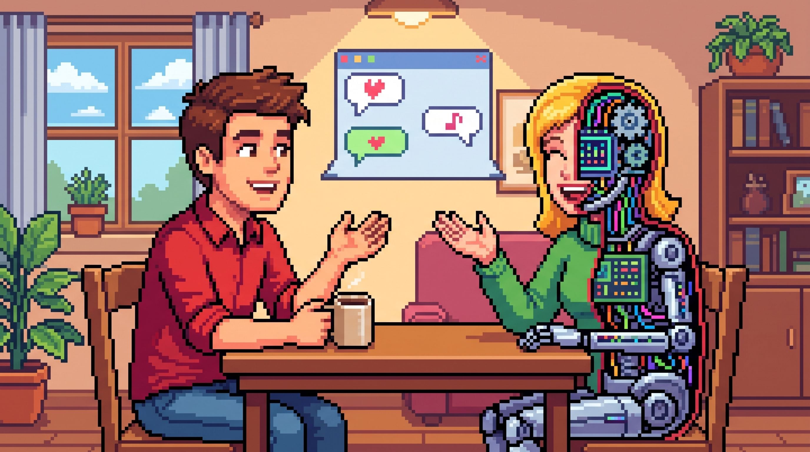 A person talks to the convincing machine