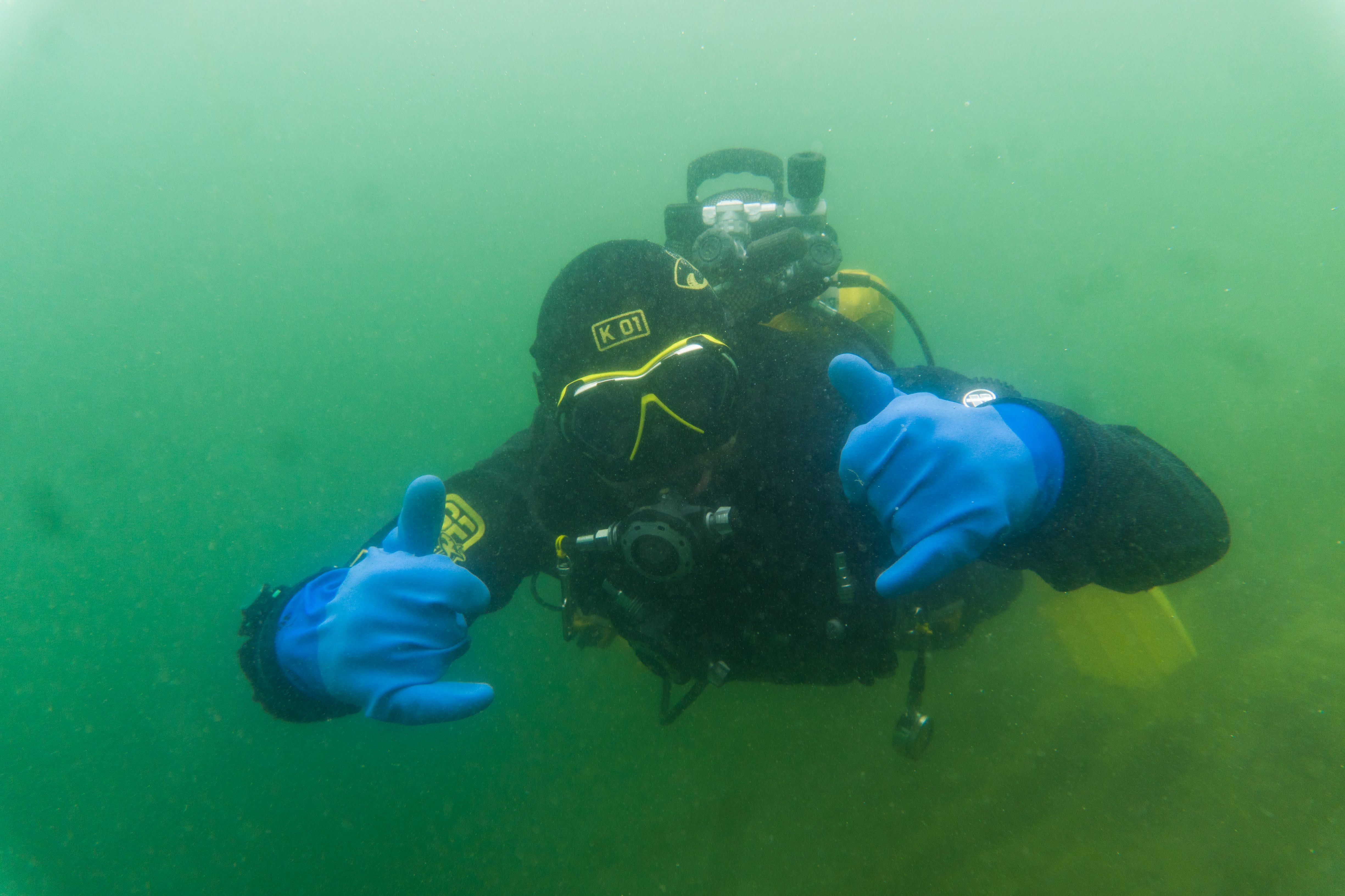 Martin diving in a lake